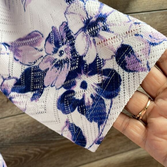 BonWorth Womens Floral Purple and White Blouse, Size Large - Picture 5 of 6